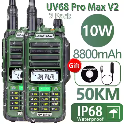 2023 2PCS Baofeng UV-68 PRO MAX V2 IP68 Waterproof Walkie Talkie CB Radio Upgraded Of UV9R 5R Pro UV