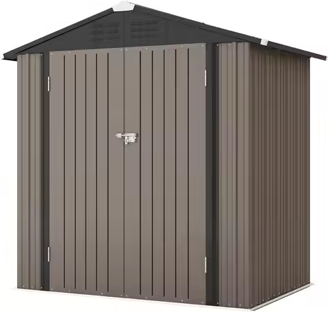 6x4 FT Outdoor Storage Shed, Garden Tool Storage Shed with Sloping Roof and Double Lockable Door, Ou
