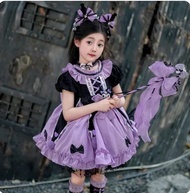 New 2024 Sanrio Cosplay Kuromi Lolita Princess Dress Summer ChildrenS Costume Dress Puffy Skirt Suit
