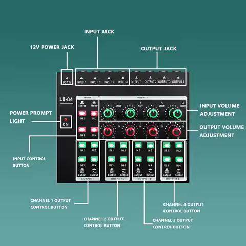 New Arrival Fashion GAX-LQ04 4-Channel Mixer 4-Channel Headphone Amplifier Sound Card Mixer Recordin