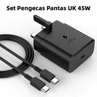 For Samsung Set Pengecas Pantas Murah 45W PD Fast Charger Adapter 3 Pin+Kabel Type-C Untuk Samsung G