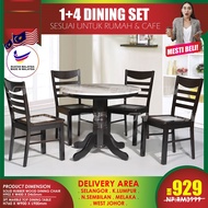 1+4 Seater Grade A Marble Top Round Solid Wood Dining Set Kayu High Quality Turkey Fabric Chair / Di