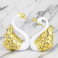 【Vinnatsu】Sepasang Angsa Gold Pajangan Sepasang Angsa Hiasan Wedding Gold Dekorasi Ruang Tamu Putih 