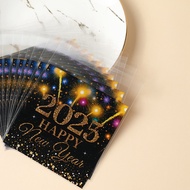 50/100PCS Happy New Year Self-Sealing Candy Bag Black Gold Fireworks Pattern Lootbag For Candy Cooki
