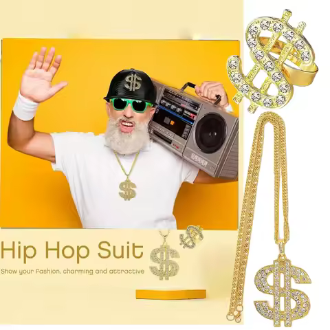 Hip Hop Costume Dollar Necklace Ring Cool Rock Costume Adjustable Dollar Sign Pendant Necklace Hip H