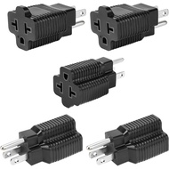 [4-in-1] 15 Amp to 20 Amp T Blade Adapter 5 Pack, Nema 5-15P to 5-15R/5-20R, 5-15P to 6-15R, 5-15P t
