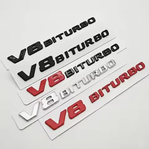 3D ABS Chrome Logo V8 BITURBO Emblem Car Fender Side Badge Decal For Mercedes Benz AMG C63S C63 E63 