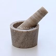 Stones And Homes Indian Brown Mortar and Pestle Set 3 Inch Marble Pill Crusher Herbs Spice Grinder for Kitchen Small Bowl Polished Decorative Round Medicine Pills Stone Grinder - (7.5x5.0x3.5 cm)