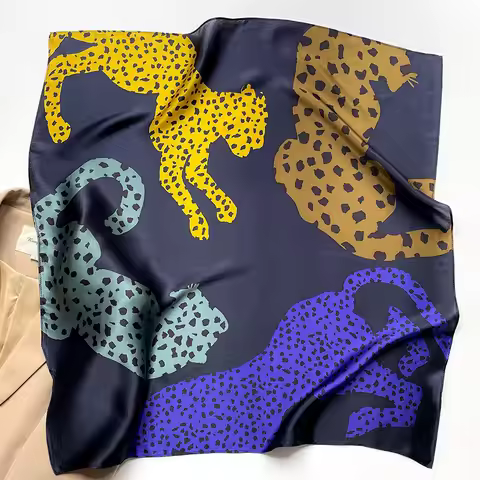 Leopard Scarf 100% Natural Real Silk Shawl Women Design Animal Printed Wraps Fashion Foulard Bandana