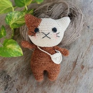 Natural Dyed Cotton Crochet Doll, Kitty Cat, Kitten, Brown white