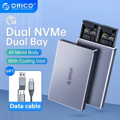 ORICO Aluminum Alloy Dual Bay Dual NVMe M2 SSD Case Support M.2 NVMe SSD Disk Tool Free M.2 SSD Case