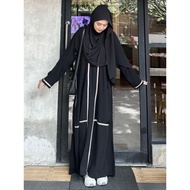 Abaya Hitam Garis Putih Syar'i Muslim Arab Modis Remaja Kekinian