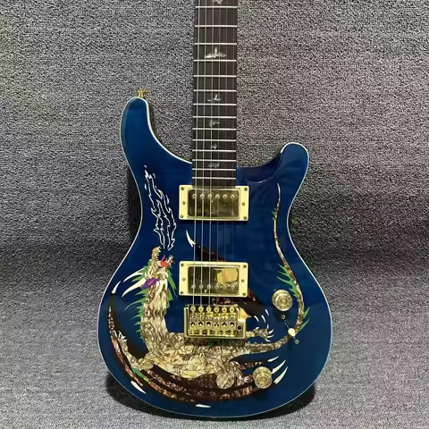 Blue PRS Custom Dragon Rosewood Neck Mahogany Body 24 Handcrafted Free Shipping Electric Guitar