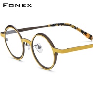 FONEX กรอบแว่นตาไทเทเนียมบริสุทธิ์ผู้ชายแฟชั่น2023ผู้หญิงแว่นตากันแดดทรงกลมสีสันสดใส F85774แว่นตาแว่นสายตาสั้น