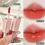 新品/后兔双头唇釉哑光镜面妆效持久滋润保湿淡化唇纹防水不沾杯二合一9.8 New product/Double-ended lip glaze with a matte and mirror-like