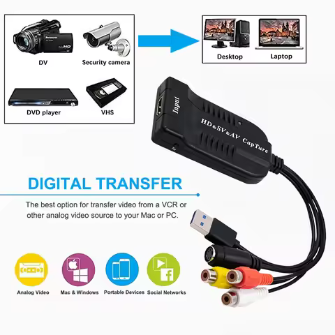 USB 2.0 Video Capture Card HD/AV/3RCA/S video VHS Analog to Digital Converter USB Capture Card Devic