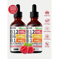 ((Pack Of 2) Contains B6, B1, Niacin And Folic Acid Vitamin B12 Liquid Supplement Drops-Energy, Brai