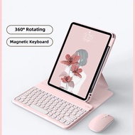For Huawei MatePad 11 Rotating Clear Back Cover Stand Case With Detachable Round Keys Bluetooth Keyb