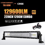22" INCH 1296W TRI-ROW LED LIGHT BAR SPOT FLOOD COMBO DRIVING TRUCK OFFROAD 4WD