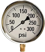 41 Series 4" 300 PSI Pressure Gauge - Stainless Steel, 1/4" NPT Brass Bottom Mount, Glycerin Filled