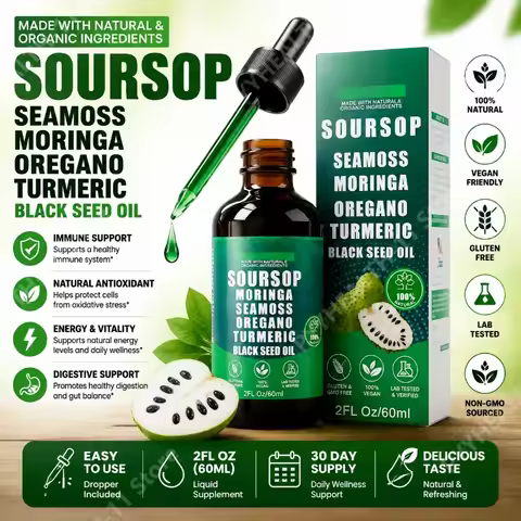 Googeer Soursop Sea Moss Liquid Drops Supplement, Moringa Oregano Turmeric Black Seed Oil, Daily Wel