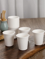 50入組白色厚紙杯，可重複使用於奶茶和咖啡，附帶奶牛花紋蓋的咖啡杯，雙層保溫