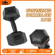 Hex Dumbbell Set 6/10/15/20KG Dumbells Men's Fitness Exercise Equipment Rubberized Gym Fitness
