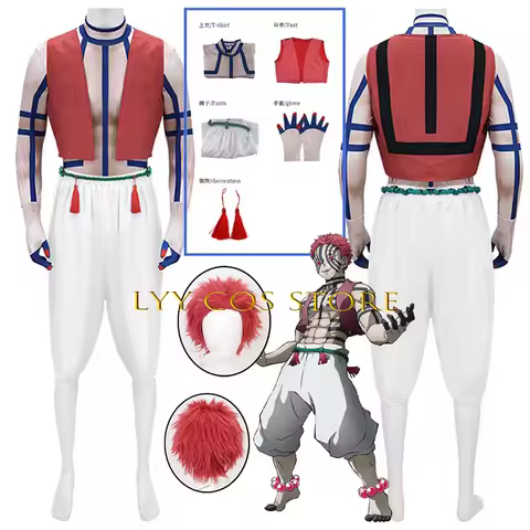Devil Akaza Cosplay Costume Anime Demon Hakuji Costume wIG Outfit Uniform For Men Women Halloween Pa