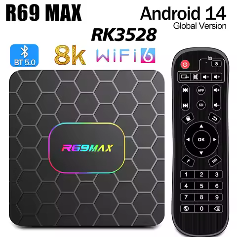 R69 MAX RK3528 Smart Android TV Box 8K Ultra HD Set Top Box BT5.0 2.4&5G Dual Band Wifi6 3D Media Pl