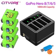1800mAh for GoPro 8 Go Pro Hero 7 Battery Pack + LED Light 4 Slots Charger Storage Box for Gopro 6 H