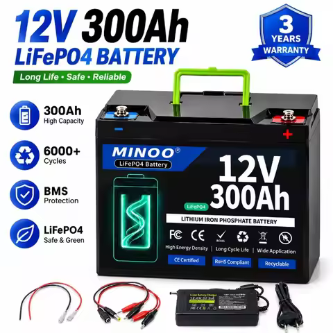 12V 300Ah Lithium LiFePO4 Deep Cycle Battery, 8000+ Cycles Rechargeable Battery for Solar/Wind Power