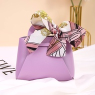 10PCS Distribute Leather Pink Gift Bags Wedding Favour Bag for Guest Mini Handbag with Ribbon Candy 