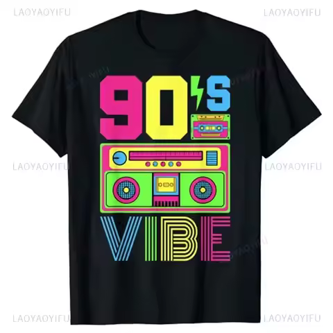 Vintage 90s Vibe 1990 Style Fashion 90 Theme Outfit Nineties Costume T-Shirt Funny Graphic Cotton Wo