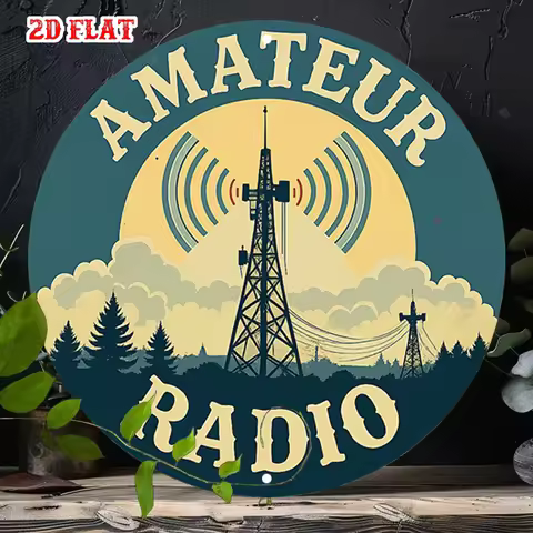 1pc Vintage Amateur Radio Wall Decor - Retro Ham Radio Station Sign with Tower, Antenna & AMATEUR RA