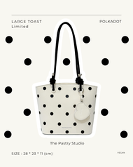 (พร้อมส่ง) POLKADOT LARGE TOAST - กระเป๋าสะพายทรงถัง ลายจุด หนัง VEGEN - The Pastry Studio