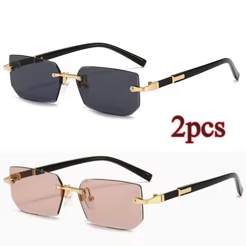 2026 Rimless Square Sunglasses Women Men Cut Edge Sun Glasses UV400 Frameless Metal Shades Trendy Re