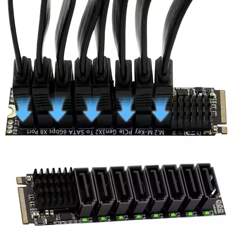 M.2 To SATA Adapter ASM1166 6Gbps 8 Port M.2 M KEY NVMe To SATA Convert Card with Smart Indicator To