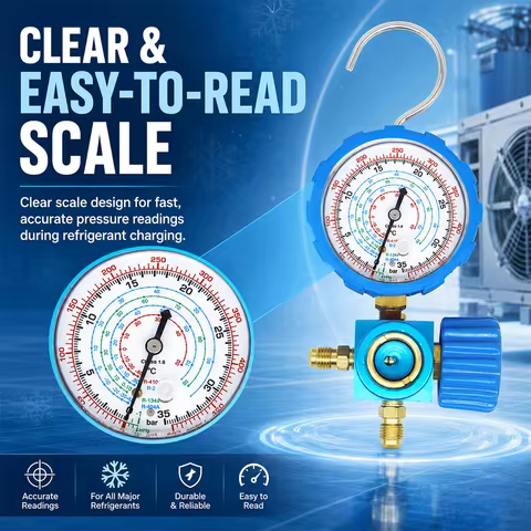 R410A 800/500PSI Refrigerant Manifold Gauge Manometer Valve Presure Gauge Air Condition Tool with Vi