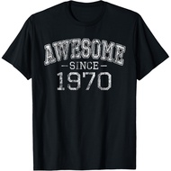Men's cotton T-shirt Awesome since 1970 Vintage Style Born in 1970 Birthday Gift T-Shirt Fast Shippi
