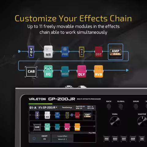 VALETON GP-200JR Guitar Bass Amp Processor Multi-Effects FX Loop MIDI I/O Stereo OTG USB Audio Inter