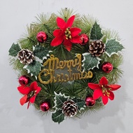 P34/19 Christmas Wreath 30cm Cherry Leaves Merry Christmas Pine Flowers