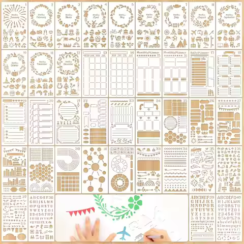 40PCS Journal Stencils, Planner Stencils for Journal Supplies Stencil Set for DIY Drawing Journal St