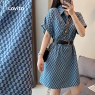 Lovito Casual Denim Dress Washed Spring/summer Blue Denim Dress for Women LNE126011 Lovito Gaun Deni