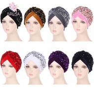 BALSA Turban Hat Women Glitter Sequins Stretchy Hijab Chemo Cap
