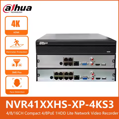 Dahua NVR4104HS-P-4KS3 4CH 4POE NVR4108HS-8P-4KS3 8CH 8POE Compact 1U Lite Network Video Recorder NV
