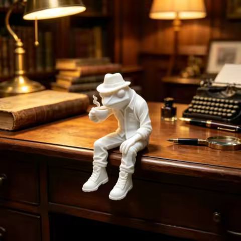 Vintage Western Outfit Frog Mini Figurines 3D Printed Coffee Drinking Gentleman Frog Ornaments Decor