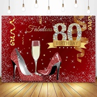 5x3ft Red Gold Happy 80th Birthday Backdrop for Women Sparkle High Heels Champagne Photography Backg