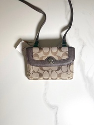 Coach啡色老花單肩斜背斜孭包卡片袋 日本中古二手