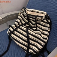 AXIOM Striped Backpack, Soft Simple Drawstring Backpack, Casual Leisure White& Black Large Capacity 
