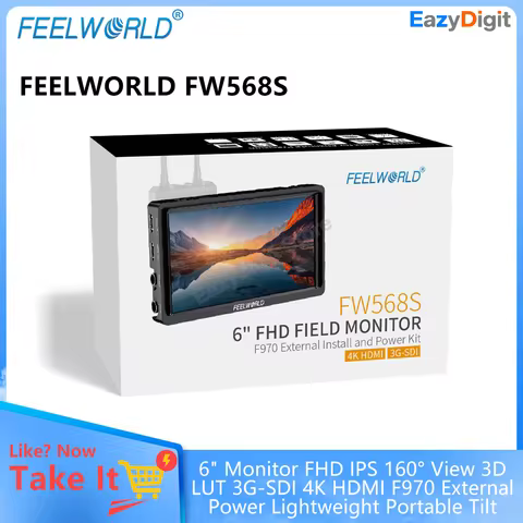 FEELWORLD FW568S 6" Monitor FHD IPS 160° View 3D LUT 3G-SDI 4K HDMI F970 External Power Lightweight